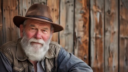 Grandfather with Beard and Hat in Charming Rustic Scene AI Generated.