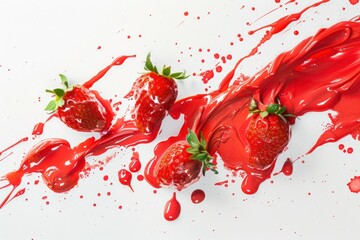  Artistic Splash of Red Paint Engulfing a Strawberry on a White Background