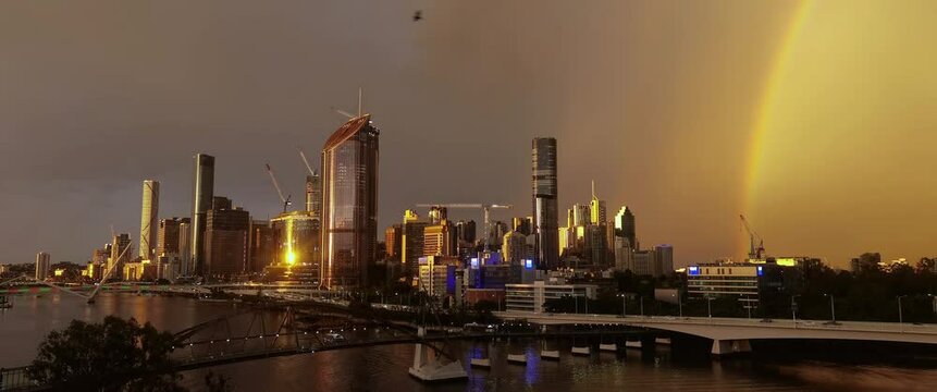 Brisbane CBD just after a thunderstorm at dusk