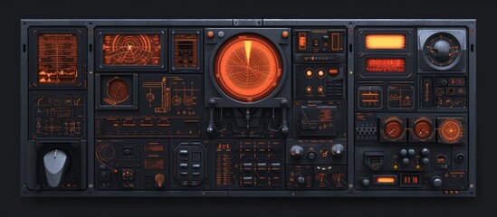 Fototapeta premium Computer Screen with a Variety of Interactive and Functional Buttons for Digital Technology and Interface Design