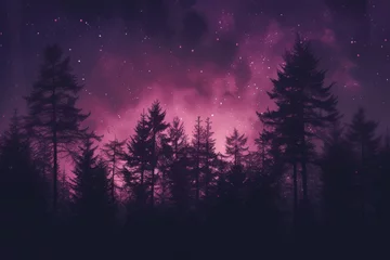 Poster night forest with fog background. Fantasy landscape forest at night. nature leaves wallpaper for desktop. Natural landscape background. Synthwave Style Leaf Background. fantasy forest wallpaper. © jokerhitam289
