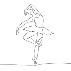 Ballerina Minimalist One Line Drawing. Woman Dancer Contour Illustration. Ballet Modern Minimalist Drawing. Woman Ballerina One Line Illustration. Vector EPS 10	