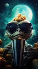 Deurstickers A baby groot holding popcorn in his hand. Generative AI. © serg3d