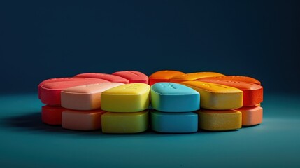 Circular Lineup of Colorful Candy Pills