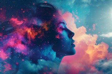 Woman's portrait with cosmic space elements merged