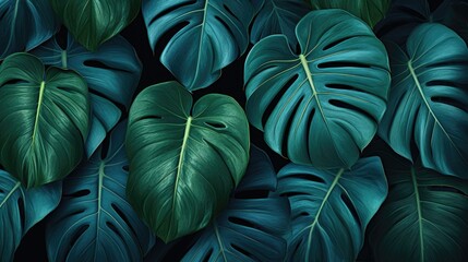 The background is made of bright saturated tropical leaves.