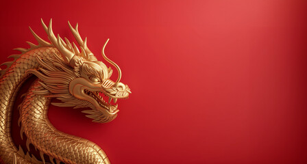 Obraz premium Gold chinese dragon statue on red background