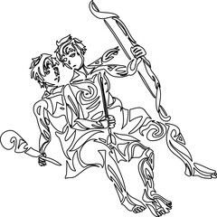双子座の線画イラスト