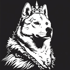 decal, white sticker, one color, vector, norse, dog, wearing crown