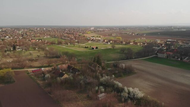 Aerial View of Small Suburban Town of Temerin