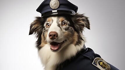 dog, Australian Shepherd in police uniform