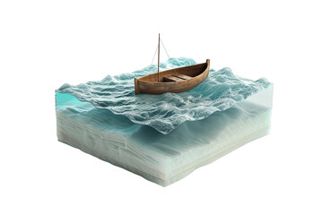 3d Cube Sea Water Block With Ship Boat