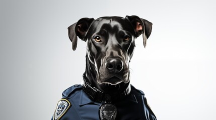 dog, Great Dane Pinscher in police uniform - obrazy, fototapety, plakaty