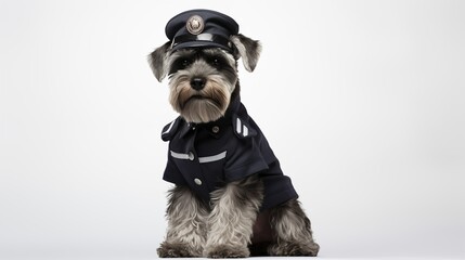 dog, Miniature Schnauzer in police uniform - obrazy, fototapety, plakaty
