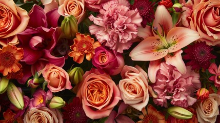 Obraz na płótnie Canvas Vibrant Floral Arrangement with Roses, Lilies, and Carnations