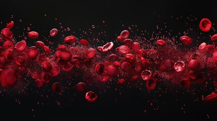Microscopic Elegance: Vibrant Red Blood Cells Drifting in Darknes - obrazy, fototapety, plakaty