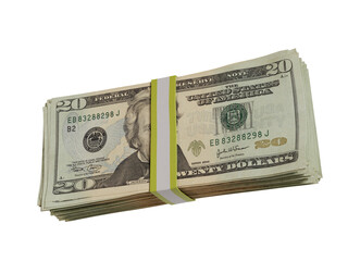 3d rendering illustration of 20 dollar bills stack