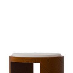 in square wood textured shape, 3d render image transparent background of white cylinder podium
