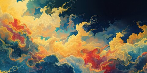 Classic beauty depicted through auspicious clouds in vibrant Chinese style.