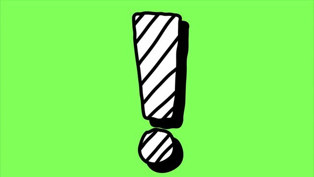 exclamation mark doodle hand drawing looping animation cute cartoon comic style green screen
