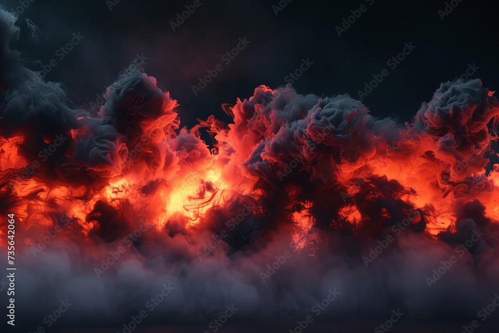 Poster explosion border showcasing dark smoke and fiery red lava creating a dramatic and intense visual eff