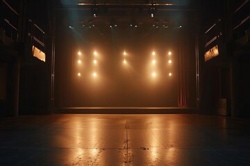 Empty stage of a theater Illuminated by spotlights before a performance Setting the scene for an evening of entertainment and artistic expression - obrazy, fototapety, plakaty