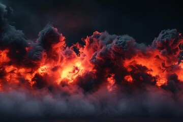 Fototapeta premium Explosion border showcasing dark smoke and fiery red lava Creating a dramatic and intense visual effect that commands attention