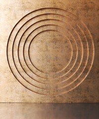 Empty brown bronze steel wall with layers of debossed circle and floor for luxury, elegant beauty, cosmetic, skincare, body care, fashion product abstract background 3D