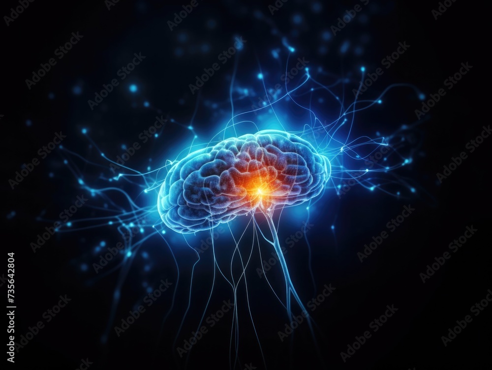 Aufkleber an image of a brain with glowing light. generative ai.