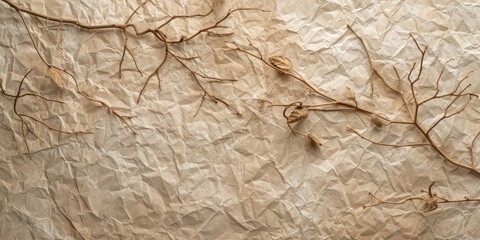 Naklejka premium Vintage paper background with delicate botanical printed flowers and leaves on stained.