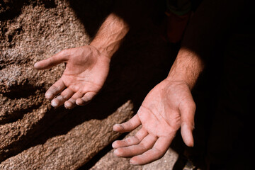 close up of climber's hands