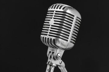 Vintage microphone set against a black background Symbolizing the timeless appeal of music and the art of vocal performance