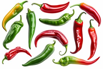 Vivid collection of chili peppers Ranging from fiery red to deep green Isolated for culinary use