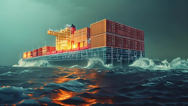 A diagram showcasing the latest advancements in container securing technology highlighting its ability to withstand extreme weather conditions and rough seas.