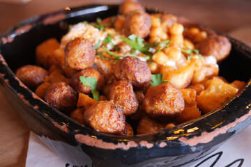 closeup of k Turkey Meatball in a bowl on table 