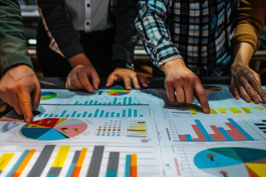 Business photography, Group of business people point to graphs and charts to analysis market data