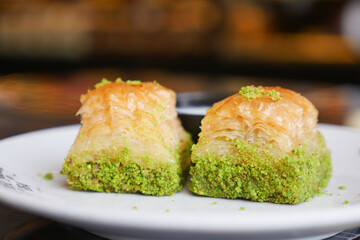 handmade turkish dessert baklava on table 