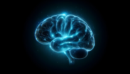Obraz premium 3D holographic brain illustration, glowing in the dark, symbolizing cutting-edge medical visualization. Generative AI.