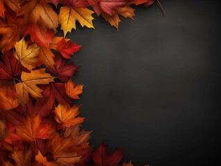 Naklejka na ściany i meble Autumn Leaves Background with Empty Gray Copy Space. Generative AI