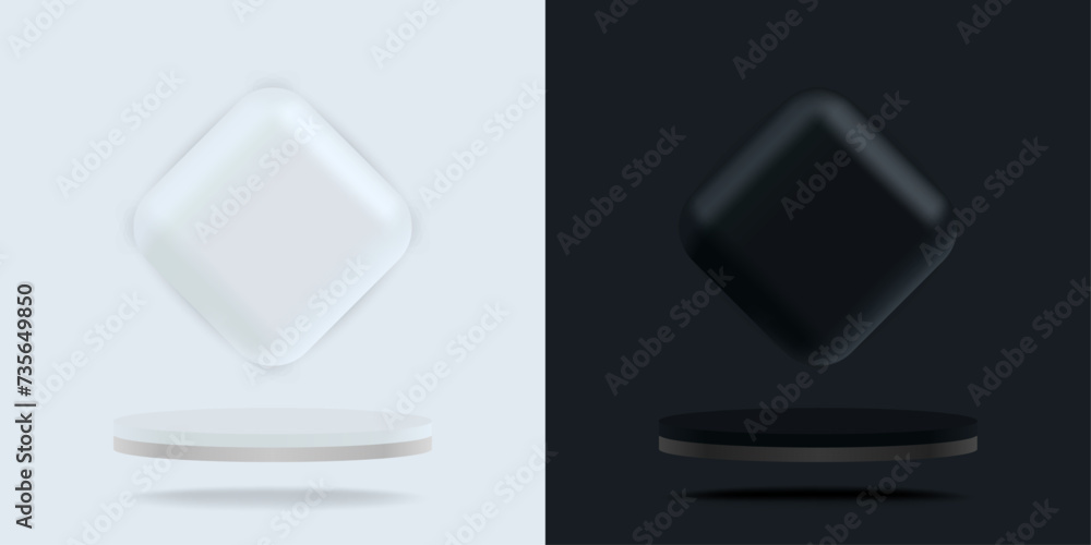 Aufkleber set of realistic 3d square white and black metal with circle stage and podium in 3d vector neumorphi