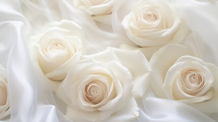 Silky white roses as a background depicting love and purity