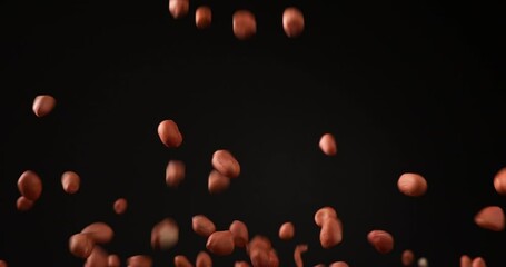 Side View Slow Motion of pouring peanuts from the top to the bottom in the black background - Powered by Adobe