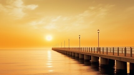 Obraz premium Beautiful sunset with a concrete pier leading out to sea.