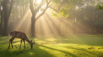 Majestic Deer in Misty Forest AI Generated