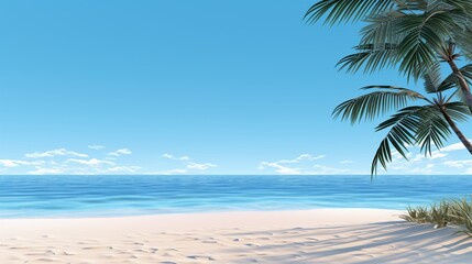 Fototapeta na wymiar Holiday background on tropical beach with palm trees and blue sky.