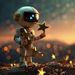 image of an ai bot holding  gold stars