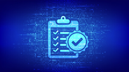 Regulation Compliance icon made with binary code. Reg Tech financial control background. Compliance rules. Law regulation policy. Digital code matrix background with digits 1.0. Vector Illustration. - obrazy, fototapety, plakaty