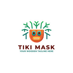 Tiki Mask Logo Idea Perfect for Tropical Resort, Beach Bar, Or Souvenir Shop. Ancient Hawaii Vector Symbol Concept.