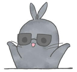 両手をあげて何か言っているサングラスをかけたうさぎ（黒色）