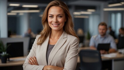 Smiling Bussinesswoman on blur office background